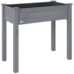 Outsunny Raised Bed for Garden, Wooden Elevated Planter Box with Bed Liner, for Flower Vegetable Herb, Dark Grey - 1