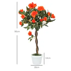 Outsunny Set of 2 Artificial Plants White Rose Floral in Pot, Fake Plants for Home Indoor Decor, 90cm, Orange - 3