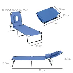 Outsunny Reading Hole Sun Lounger - Blue - 3