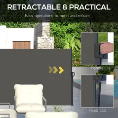 Outsunny Retractable Side Awning, Outdoor Privacy Screen for Garden, Hot Tub, Balcony, Terrace, Pool, 400 x 180cm, Dark Grey - 5