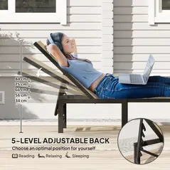 Outsunny Reclining Sun Lounger - Khaki - 4