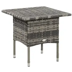 Outsunny Rattan Side Table, Outdoor Coffee Table with Plastic Board Under the Full Woven Table Top for Patio, Garden, Balcony, Mixed Grey - 1
