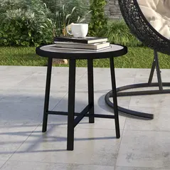 Outsunny Round Small Garden Table, 50.5cm Outdoor Side Table with SPC Tabletop, Metal Frame and Anti-slip Foot Pads for Garden, Balcony, Grey Wood Effect - 9
