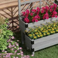 Outsunny Raised Garden Bed with Trellis, 2-Tier Wooden Elevated Planter Box  for Vegetables, Flowers, Herbs, Grey - 8