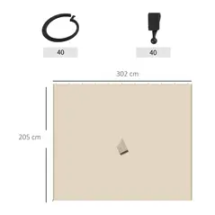 Outsunny Replacement Gazebo Curtains, 4-Panel Gazebo Side Panels Only, for 3 x 3 (M) Gazebos or Pergolas, Hooks/C-Rings Included, Beige - 3