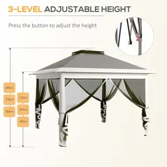 Outsunny Pop Up Canopy Tent with Double Roof, Zipped Mesh Sidewalls, Carrying Bag, Height Adjustable for Patio Garden, Dark Grey - 6