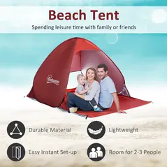 Outsunny Pop-up Portable Beach Tent-Red - 4