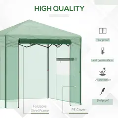 Outsunny Pop-up Small Greenhouse, Outdoor Walk-in Tomato Greenhouse with Carrying Bag, PE Cover, Steel Frame, Green, 2.4L x 1.8W x 2.4H m - 4