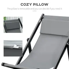 Outsunny Set of 2 Folding Garden Beach Aluminium Frame Deck Chairs Deckchairs Seaside Folding Garden Patio Lounger, Grey - 7