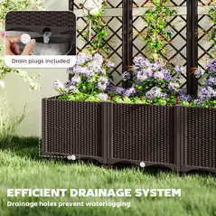 Outsunny Raised Garden Bed with Trellis, Plastic Planter Box with Drainage Holes, Drain Plugs and Water Reservoirs for Climbing Plants, Vegetables, Flowers, Brown - 6