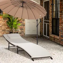 Outsunny Rattan Folding Sun Lounger Outdoor Chair with Cushion and Pillow Cream White - 2