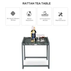 Outsunny Rattan End Table Side Coffee Desk Outdoor Patio Wicker Sofa Chat Garden Furniture - 4
