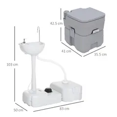 Outsunny Portable Toilet and Camping Sink Set with Fresh and Waste Tank, Wastewater Recycled Set for Outdoor Events - 3