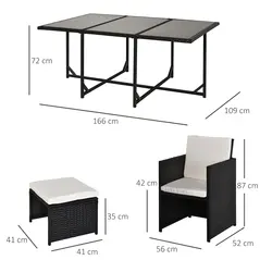 Outsunny Rattan Dining Set Garden Furniture Patio set 11 PC with Cushion Black /Milk White - 3