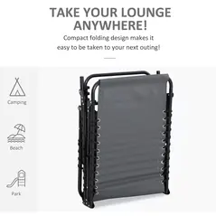 Outsunny Portable Sun Lounger, Folding Camping Bed Cot, Reclining Lounge Chair 5-position Adjustable Backrest with Side Pocket, Pillow for Patio Garden Beach Pool, Grey - 6