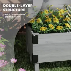 Outsunny Raised Garden Bed with Trellis, 2-Tier Wooden Elevated Planter Box  for Vegetables, Flowers, Herbs, Grey - 5