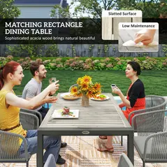 Outsunny Rattan Dining Set, 6 Seater Rattan Garden Furniture Set with Acacia Wood Top Rectangle Table, 6 Chairs, Washable Seat Cushions, for Outdoor, Patio, Conservatory, Grey - 5