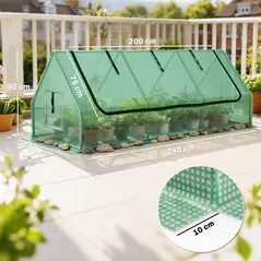 Outsunny Portable Small Polytunnel, Mini Greenhouse with Mesh Windows for Indoor and Outdoor, 240x90x90cm, Green - 3
