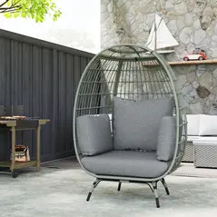 Outsunny Rattan Egg Chair with Cushions and Pillows, Charcoal Grey - 9