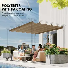 Outsunny Retractable Pergola Cover, 3.5 x 2.6 m Replacement Canopy Fabric for 4 x 3 m Frame, Roof Top Only, Tan - 5