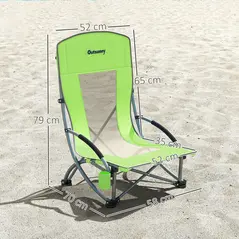 Outsunny Set of 2 Folding Beach Chair, Low Camping Chair with Mesh Back, Carry Bag and Cup Holder for Garden Outdoor Picnic Festival Travel, Green - 3