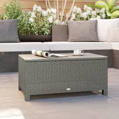 Outsunny Rattan Garden Coffee Table with Glass Top, Light Grey - 8
