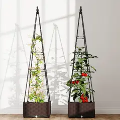 Outsunny Raised Bed for Garden, Raised Garden Bed Planter Box with Trellis, Self Watering, Drainage Holes and Plugs - 9