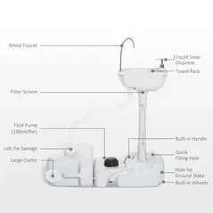 Outsunny Portable Toilet and Camping Sink Set with Fresh and Waste Tank, Wastewater Recycled Set for Outdoor Events - 6