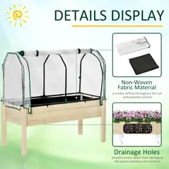 Outsunny Raised Garden Bed Outdoor Elevated Wood Planter Box w/ PE Cover, Natural - 5