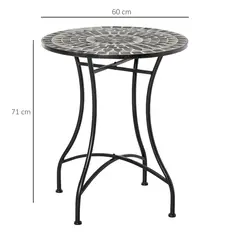 Outsunny Round Mosaic Tabletop Garden Table - Grey/Black - 3