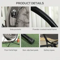 Outsunny Round Egg Basket Chair, with Steel Stand, Sand - 7