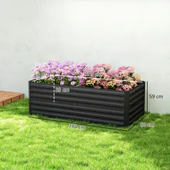 Outsunny Raised Beds for Garden, Galvanised Steel Outdoor Planters with Multi-reinforced Rods, 180 x 90 x 59 cm, Black - 3