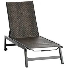 Outsunny Rattan Sun Lounger, with Five-Position Back - Brown/Black - 1