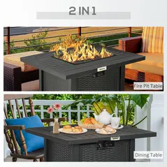 Outsunny Rattan-style Propane Gas Fire Pit Table with 40,000 BTU Burner, Square Smokeless Firepit Patio Heater with Thermocouple, Lava Rocks, Waterproof Cover, Spark Guard and Lid, Black - 4