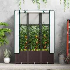 Outsunny Raised Garden Bed with Trellis, Plastic Planter Box with PE Cover, Drainage Holes, Drain Plugs and Water Reservoirs for Climbing Plants, Vegetables, Flowers, 120 x 40 x 140 cm - 8