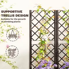 Outsunny Raised Garden Bed with Trellis, Plastic Planter Box with Drainage Holes, Drain Plugs and Water Reservoirs for Climbing Plants, Vegetables, Flowers, Brown - 4