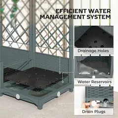 Outsunny Raised Garden Bed with Trellis, Plastic Planter Box with Drainage Holes, Drain Plugs and Water Reservoirs for Climbing Plants, Vegetables, Flowers, Grey - 6