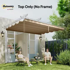 Outsunny Retractable Pergola Cover, 3.5 x 2.6 m Replacement Canopy Fabric for 4 x 3 m Frame, Roof Top Only, Tan - 7