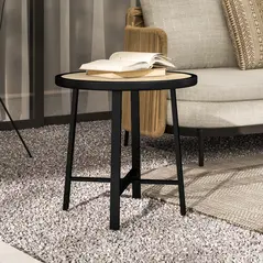 Outsunny Round Small Garden Table, 50.5cm Outdoor Side Table with SPC Tabletop, Metal Frame and Anti-slip Foot Pads for Garden, Balcony, Nature Wood Finish - 8