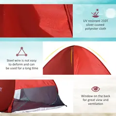 Outsunny Pop-up Portable Beach Tent-Red - 6