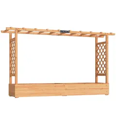 Outsunny Raised Planter with Trellis, Wooden Raised Bed for Garden with Hanging Roof and Drainage Holes, Outdoor Planter Box - 1