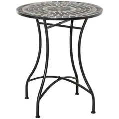 Outsunny Round Mosaic Tabletop Garden Table - Grey/Black - 1