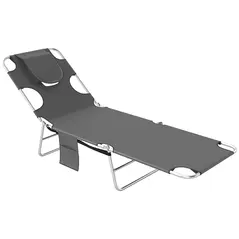 Outsunny Reclining Face Hole Sun Lounger - Dark Grey - 1