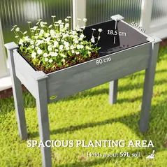 Outsunny Raised Bed for Garden, Wooden Elevated Planter Box with Bed Liner, for Flower Vegetable Herb, Dark Grey - 4