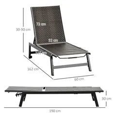 Outsunny Rattan Sun Lounger, with Five-Position Back - Brown/Black - 3