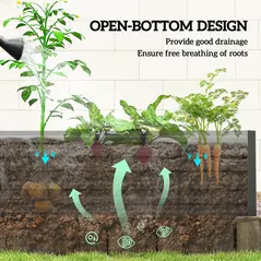 Outsunny Raised Beds for Garden, Galvanised Steel Outdoor Planters with Multi-reinforced Rods, 180 x 90 x 59 cm, Black - 4