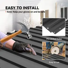 Outsunny Set of 12 Corrugated Steel Roof Sheet Panels - Black - 5