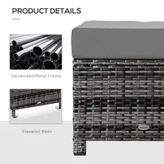 Outsunny Rattan Footstool Wicker Ottoman with Padded Seat Cushion Outdoor Patio Furniture for Garden Poolside Living Room, 50 x 50 x 35 cm, Grey - 7