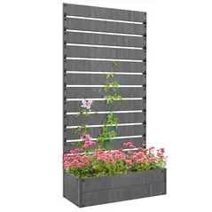 Outsunny Raised Bed for Garden, Planter with Trellis for Climbing Plants, Vines, Planter Box with Drainage Gap, Dark Grey - 1