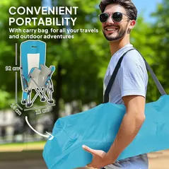 Outsunny Set of 2 Folding Beach Chair, Low Camping Chair with Mesh Back, Carry Bag and Cup Holder for Garden Outdoor Picnic Festival Travel, Blue - 4